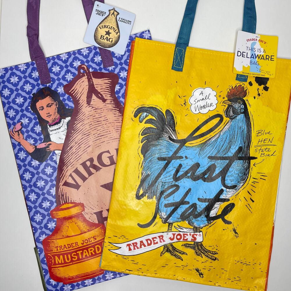 Set 2x Trader Joe’s State Reusable Tote Bag East Coast VIRGINIA VA + DELAWARE DE
